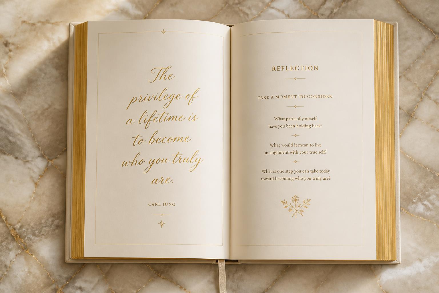 Open journal spread with gilded gold edges
